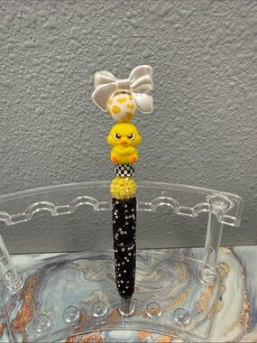 Hand Crafted  Pouty Duck Blingy Pen with Bow Topper